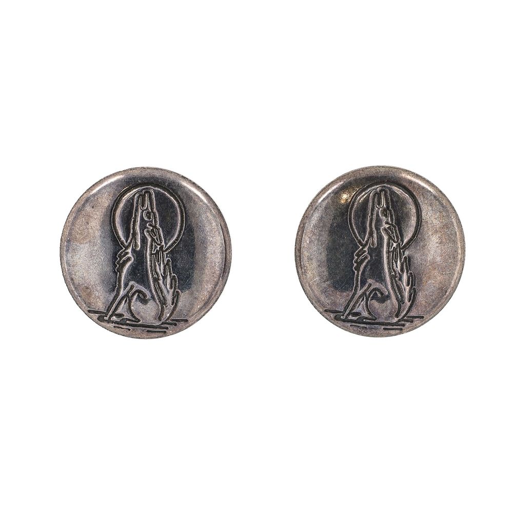 Lot 204: Vintage Southwestern Sterling Howling Coyote Wolf Stamped Earrings