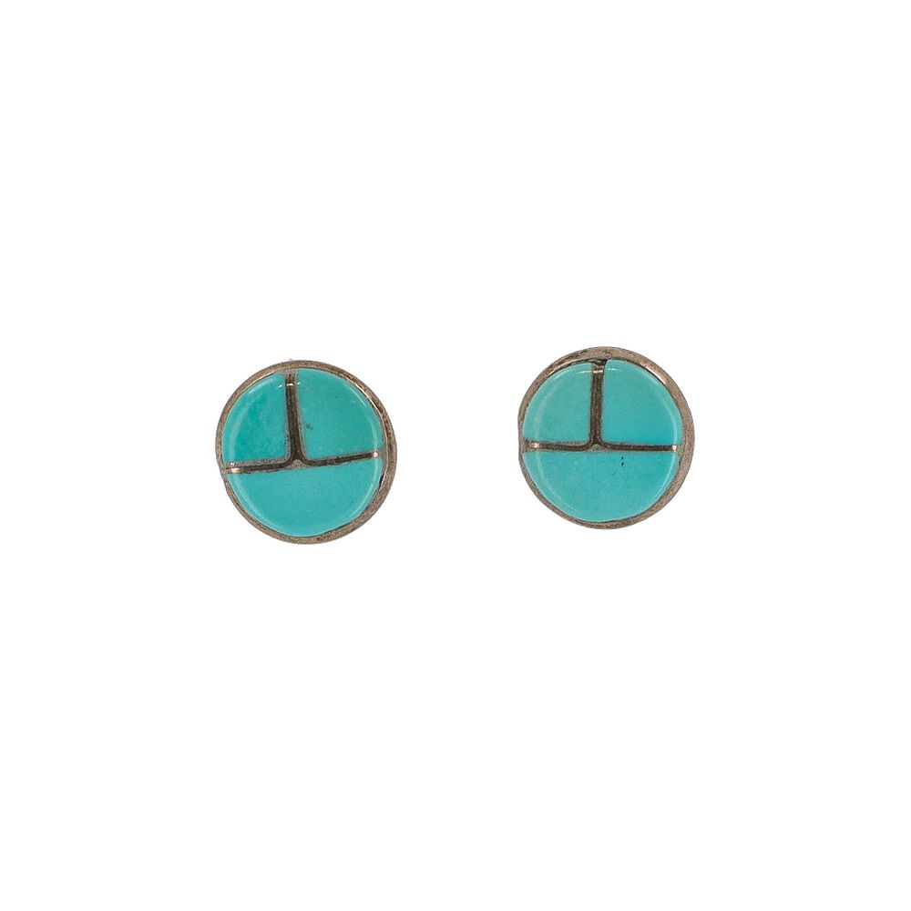 Lot 205: Vintage Zuni Turquoise Sterling Inlay Earrings