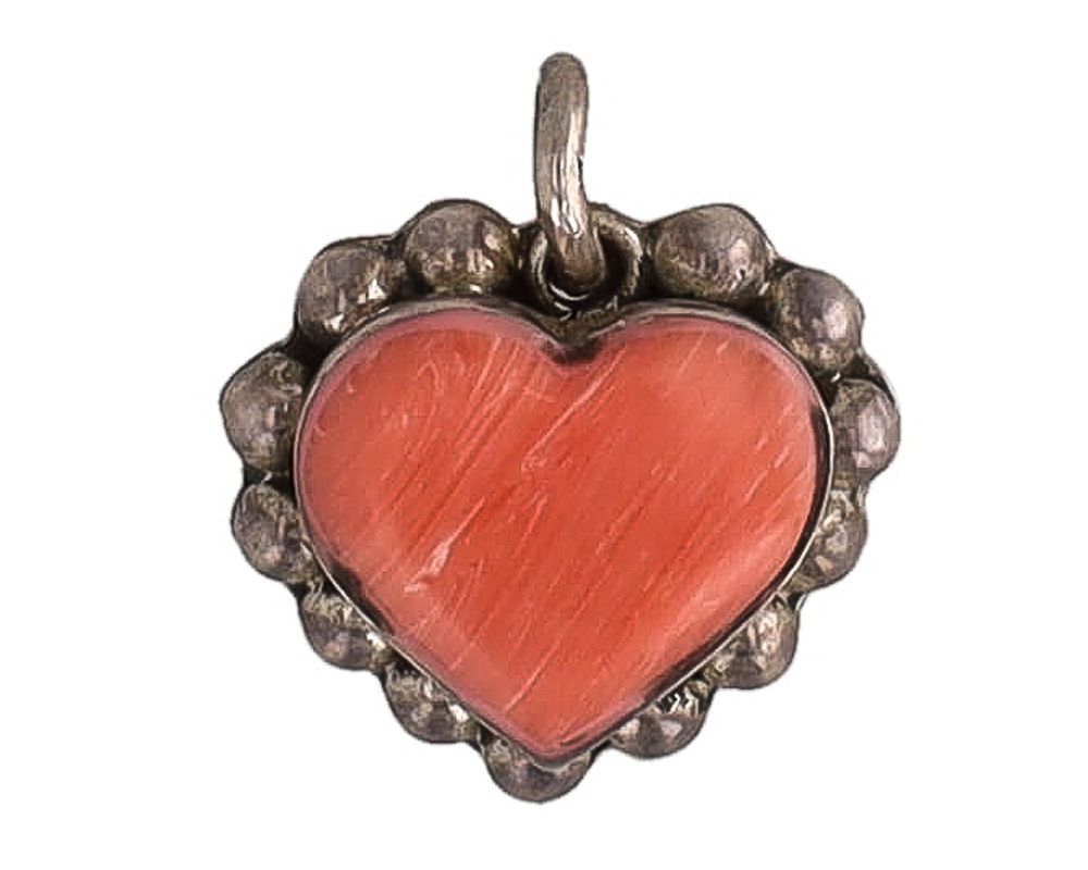 Lot 274: Vintage Mexico Spiny Oyster Sterling Heart Pendant