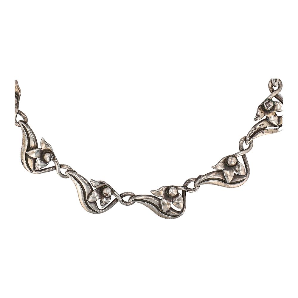 Lot 276: RARE Jose Luis Flores For Miguel Taxco Mexico Sterling Floral Link Necklace