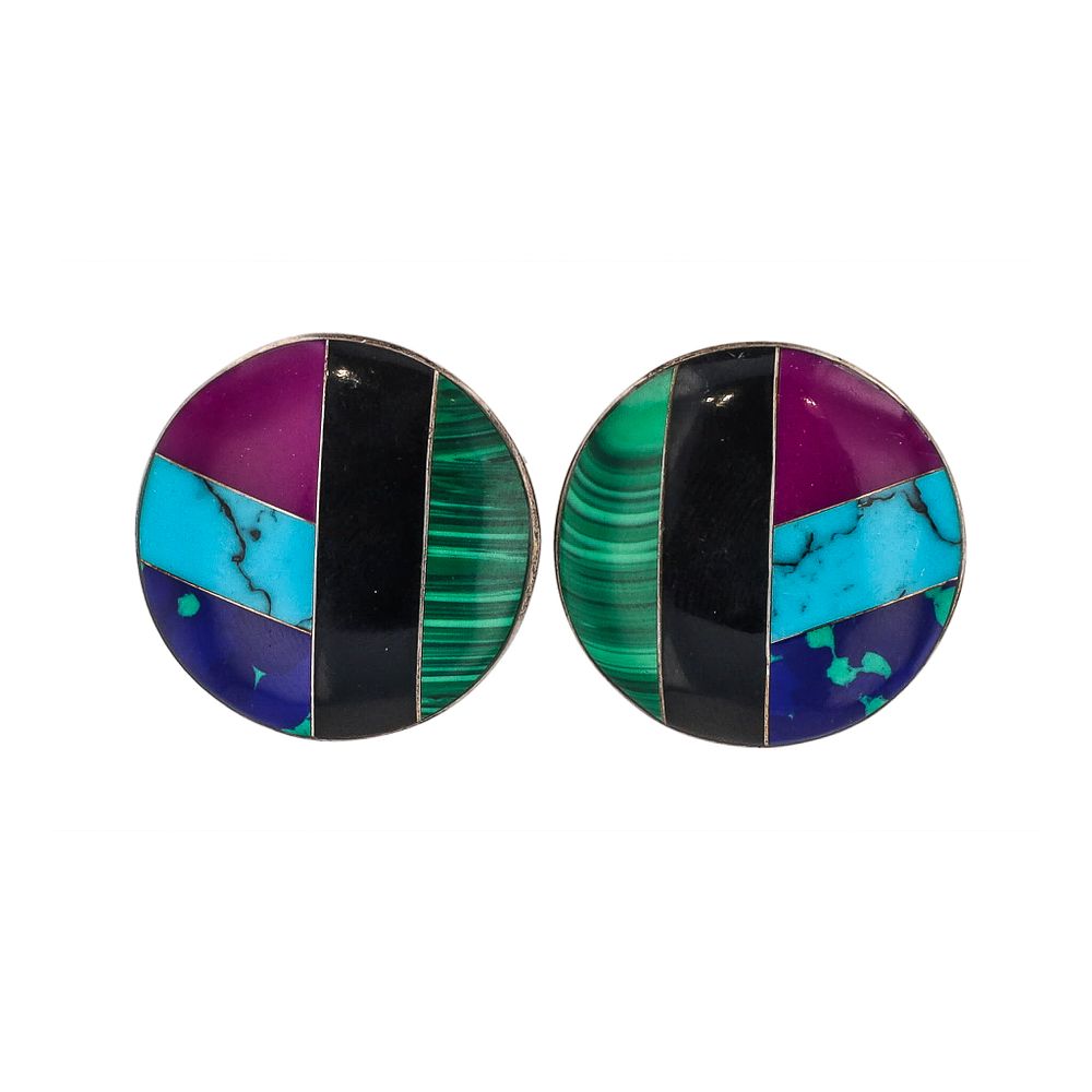 Lot 312: Signed CI Mexico Multi Stone Sterling Inlay Earrings