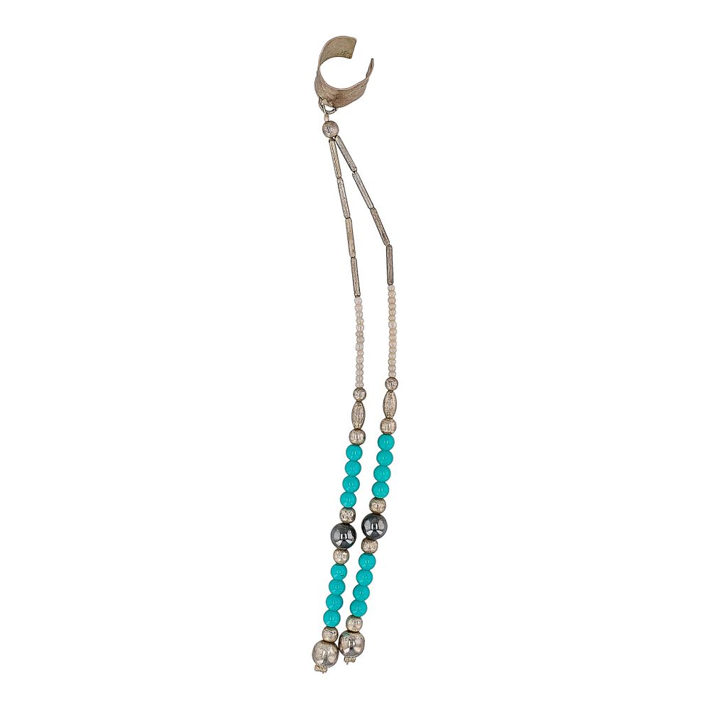 Lot 329: Vintage Navajo Hematite Turquoise Sterling Beaded Dangle Ear Cuff