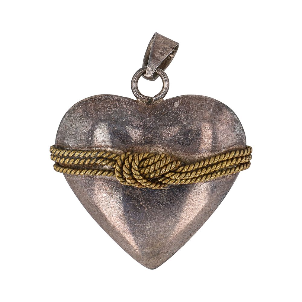 Lot 355: Signed TS-102 Mexico Taxco Sterling Tied Knot Heart Pendant