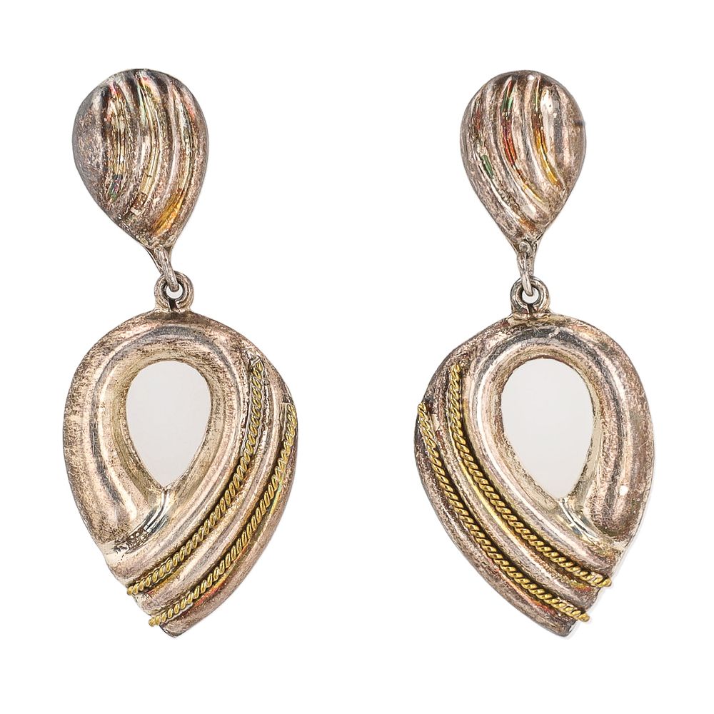 Lot 357: Laton TR-89 Taxco Mexico Sterling Two Tone Dangle Earrings