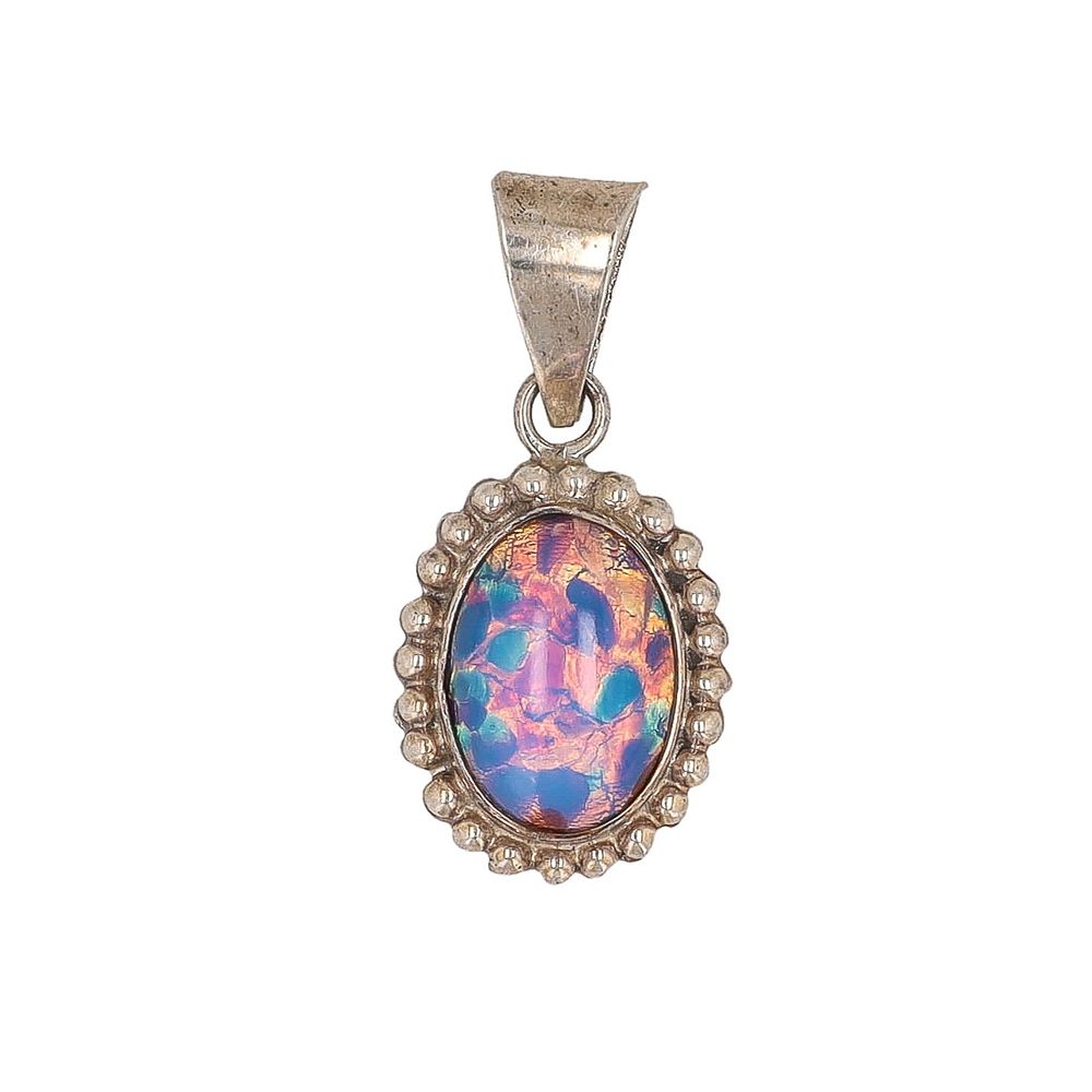 Lot 365: Signed TC-120 Taxco Mexico Foiled Glass Sterling Pendant