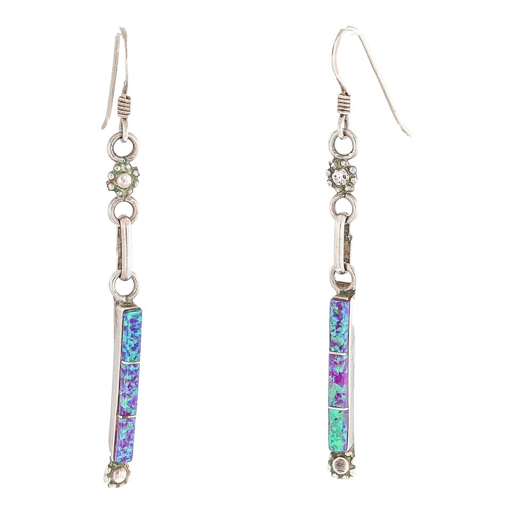 Lot 409: Vintage Navajo Purple Opal Sterling Inlay Earrings