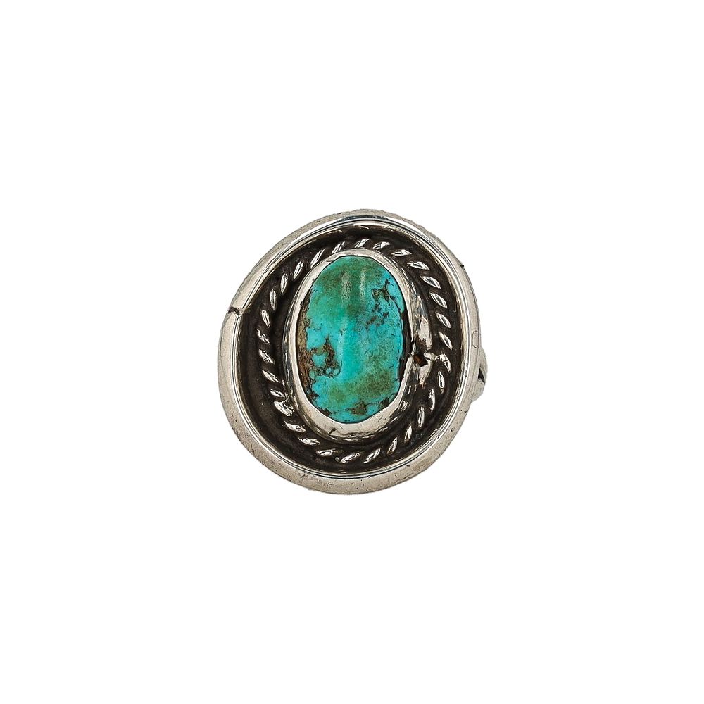 Lot 429: Vintage Navajo Turquoise Sterling Shadow Box Ring Sz. 5.75