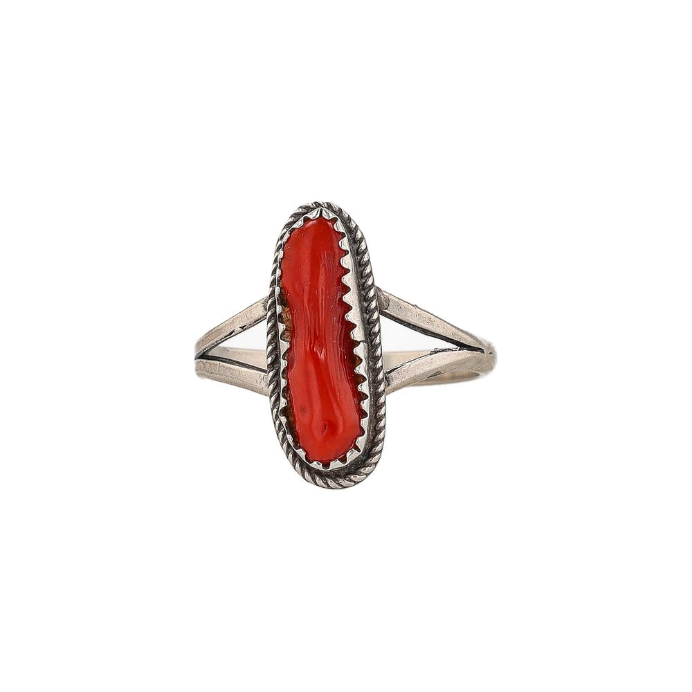 Lot 444: Vintage Navajo Coral Sterling Ring Sz. 9