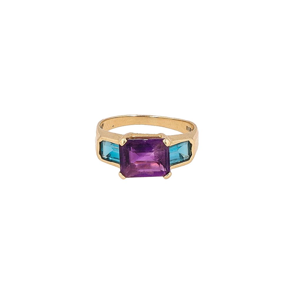 Lot 483: Signed ROR Topaz Amethyst 14K Gold Cocktail Ring Sz. 6