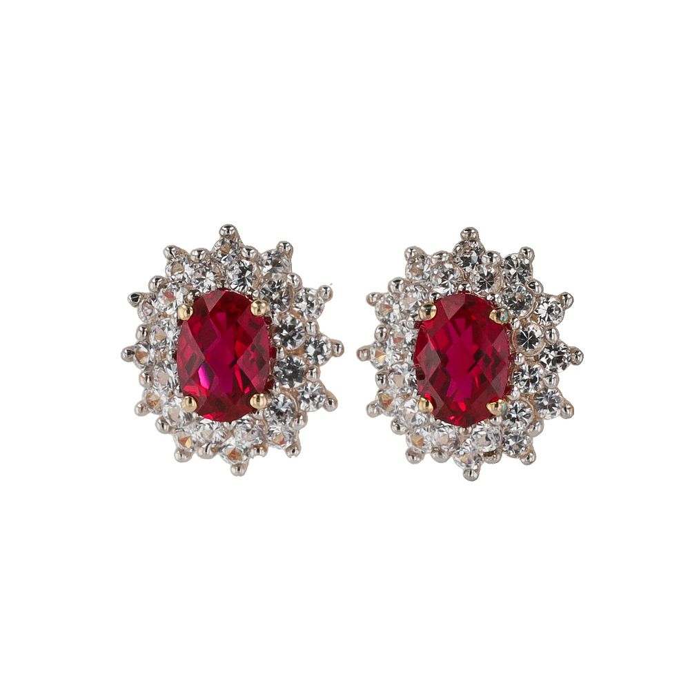 Lot 558: Lab Ruby White Sapphire 14K Gold Over Sterling Silver Earrings