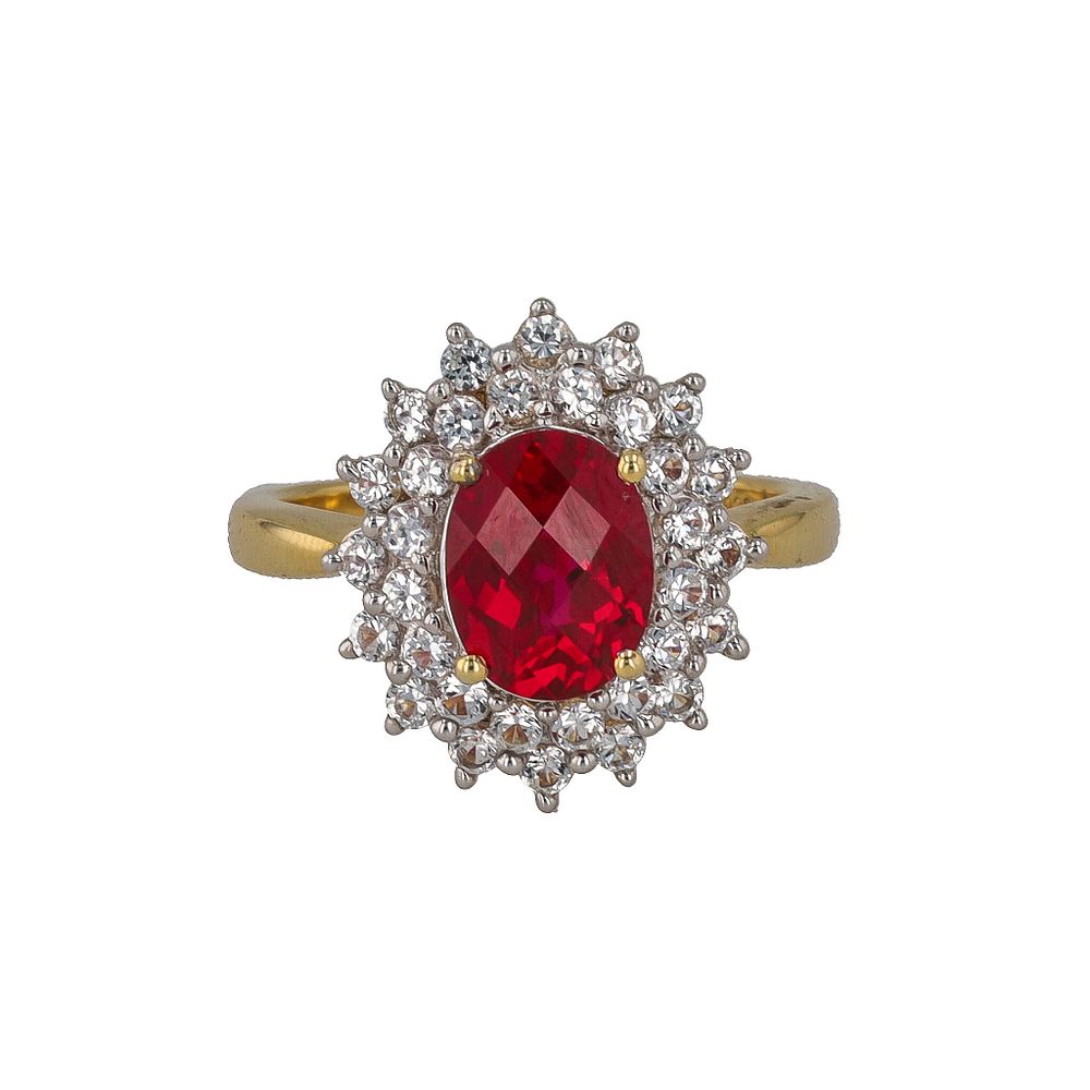 Lot 559: Lab Ruby White Sapphire 14K Gold Over Sterling Silver Cocktail Ring Sz. 6.75