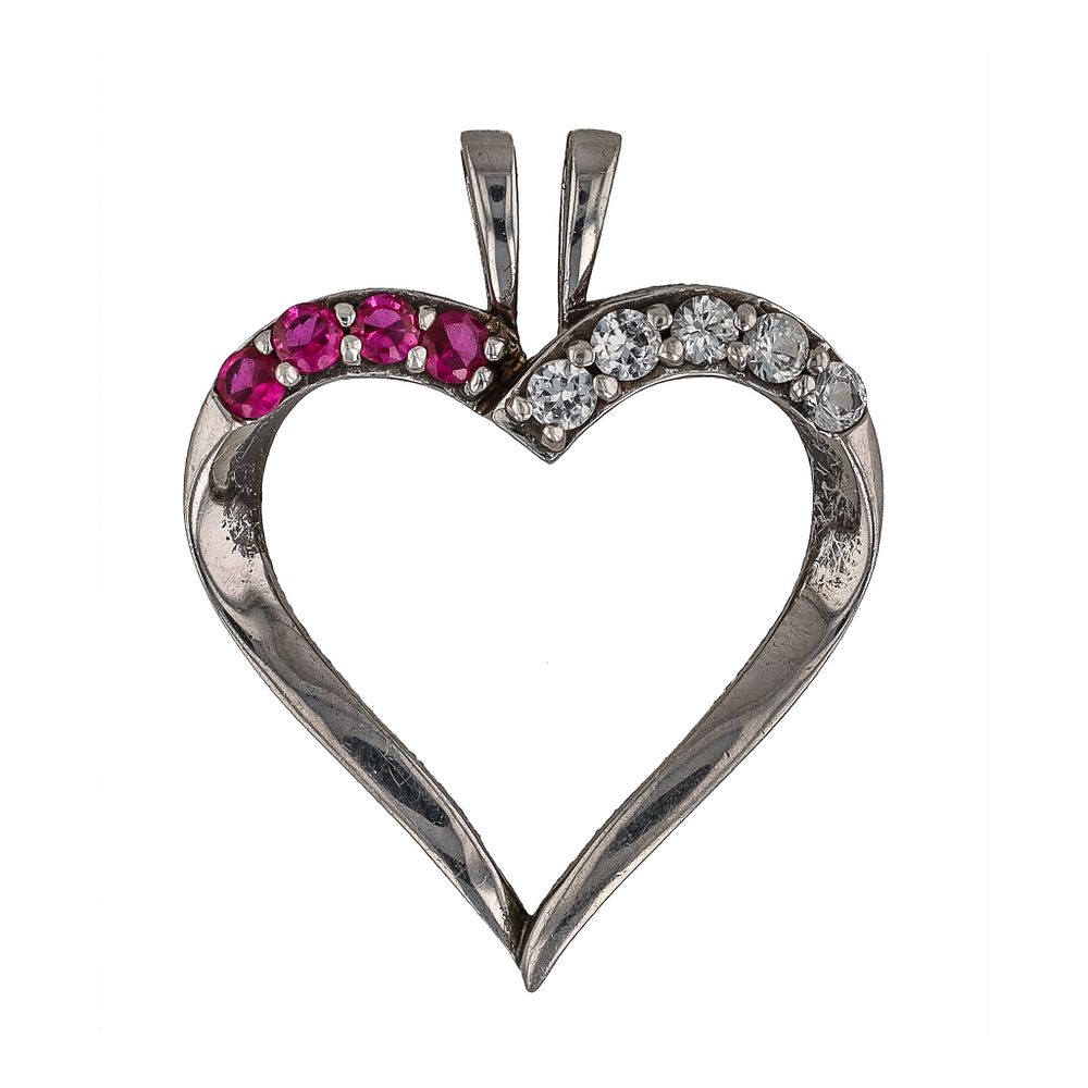 Lot 560: Ruby Sterling Silver Heart Pendant