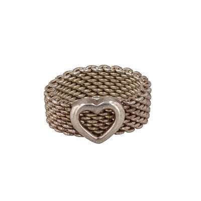 Lot 564 Tiffany Co Sterling Silver Mesh Heart Ring Sz 4 5 With