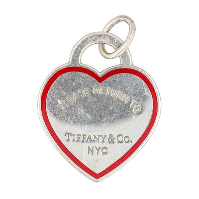 Lot 565 Tiffany Co Red Enamel Sterling Silver Heart Pendant With