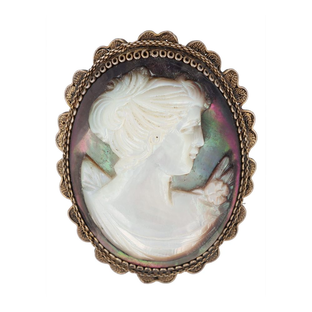 Lot 460: Early To Mid 19th Century Signed Antique Shell Cameo Pendant Brooch