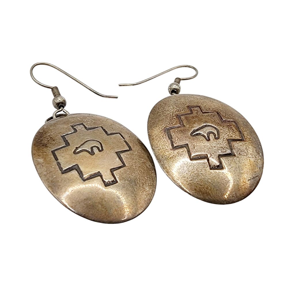 Lot 152: Vintage Navajo Sterling Hand Stamped Bear Earrings 6g