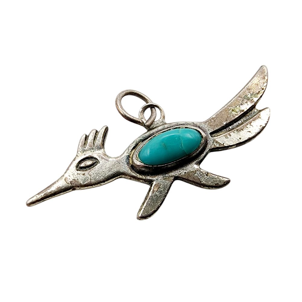 Lot 173: Vintage Bell Trading Post Sterling Turquoise Roadrunner Pendant 1.3g
