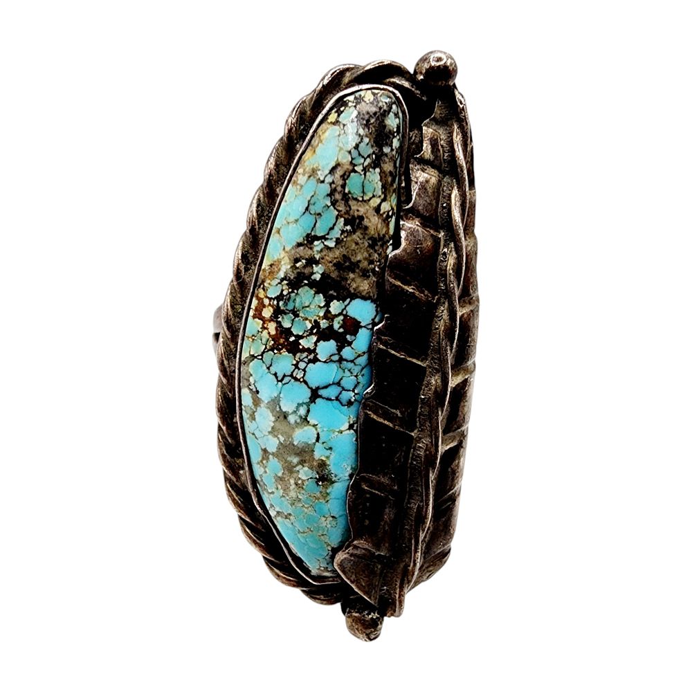 Lot 178: Vintage Navajo Sterling Turquoise Feather Ring Sz 8.5 12g