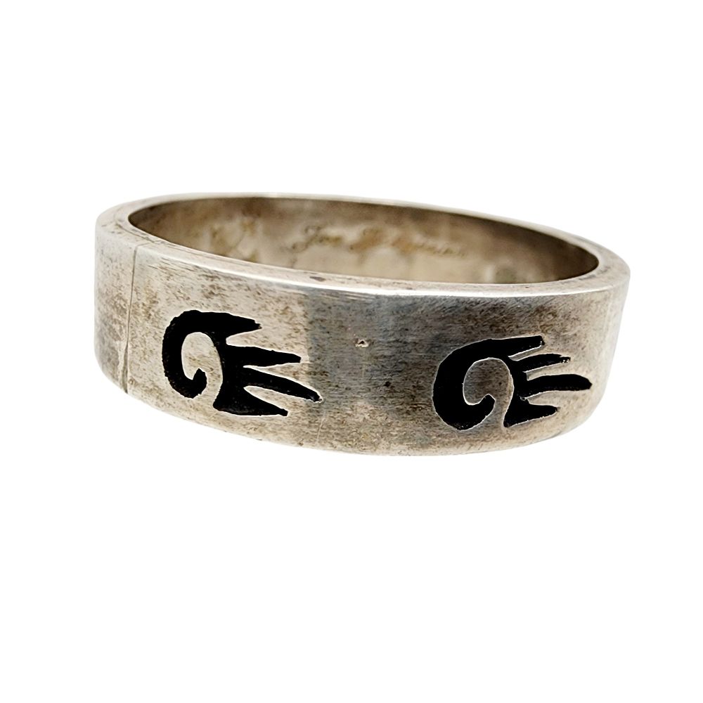 Lot 181: Vintage Joe Josytewa Hopi Sterling Overlay Bear Paw Mens Ring Sz 12.5 6.1g
