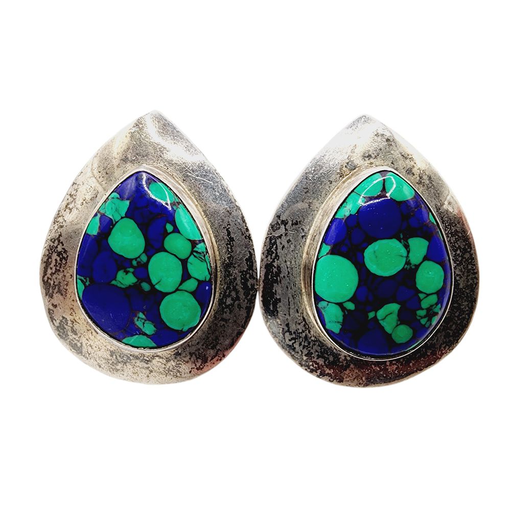 Lot 195: Navajo Sterling Azurite Large Earrings 9.2g