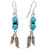Vintage Sterling Navajo Turquoise Feather Earrings 7.9gImage - 2