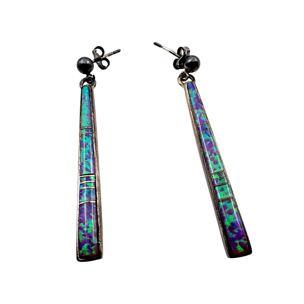 Lot 362: Rick Tolino Navajo Sterling Opal Inlay Earrings 5.5g