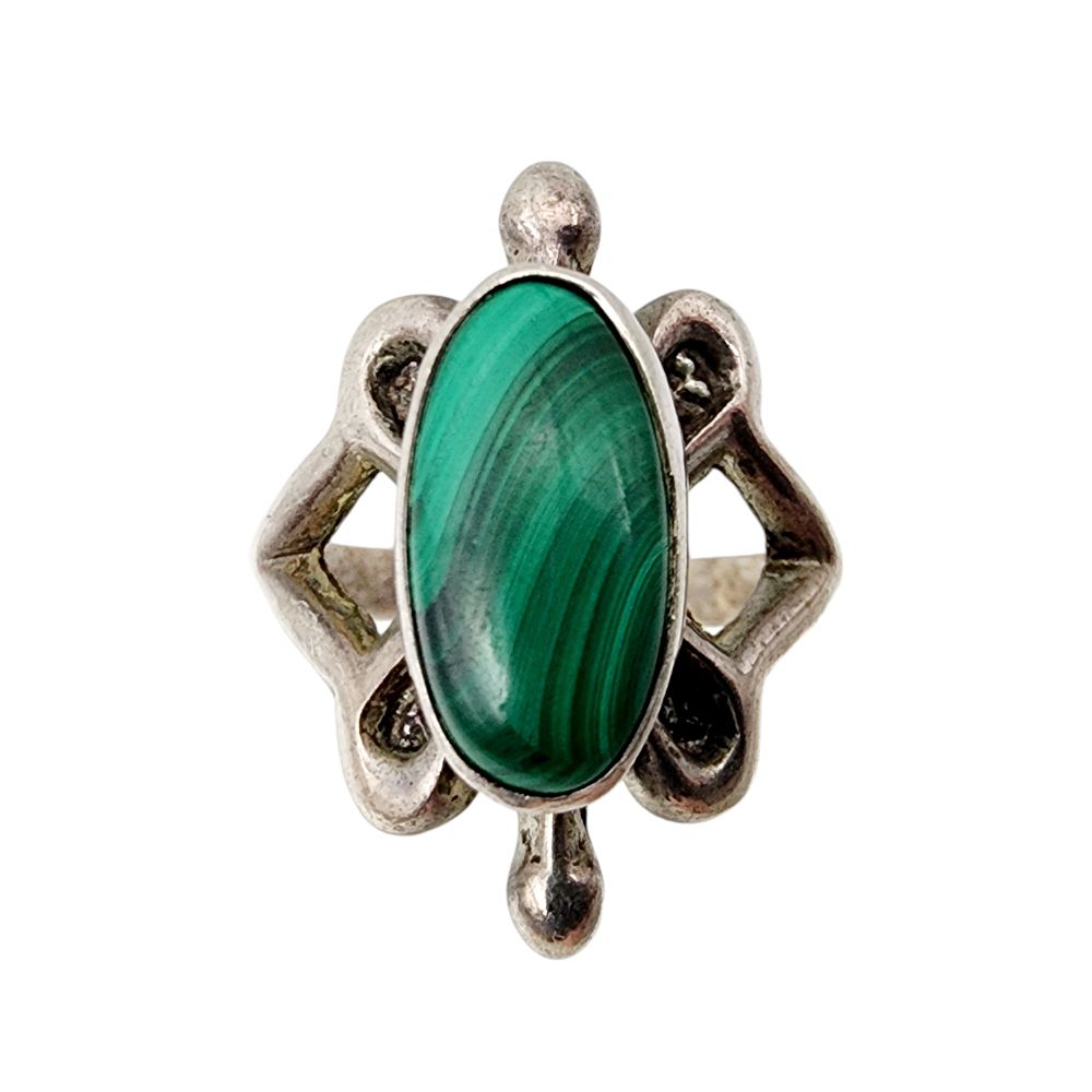 Lot 375: Vintage Chester Charley Navajo Sterling Malachite Sandcast Ring Sz 7.25 7.1g