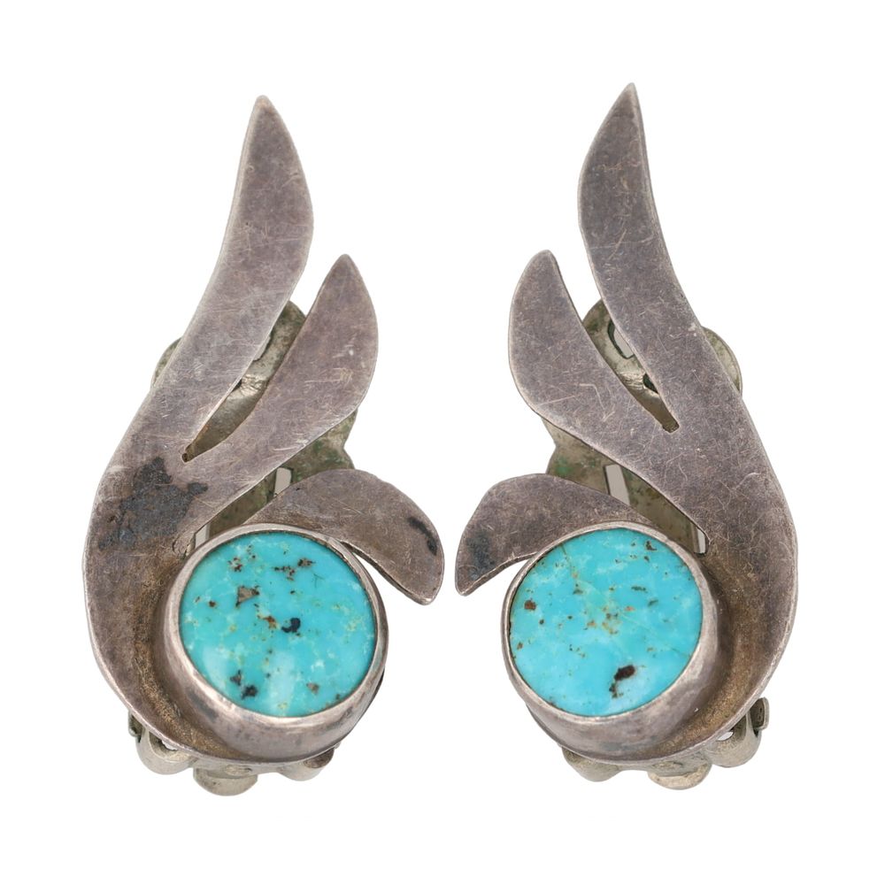 Lot 151: Navajo Turquoise Sterling Wing Earrings