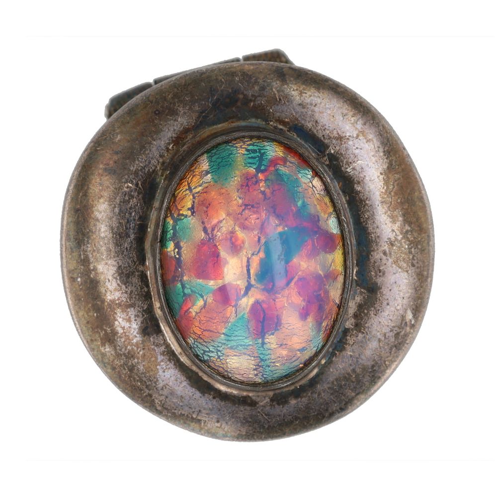 Lot 152: Mexico Foiled Glass Sterling Trinket Box