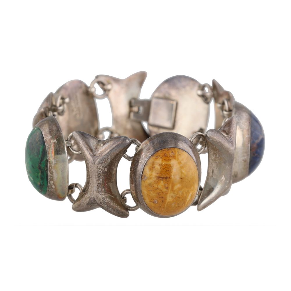 Lot 154: TC-138 Taxco Mexico Multi Stone Sterling Bracelet