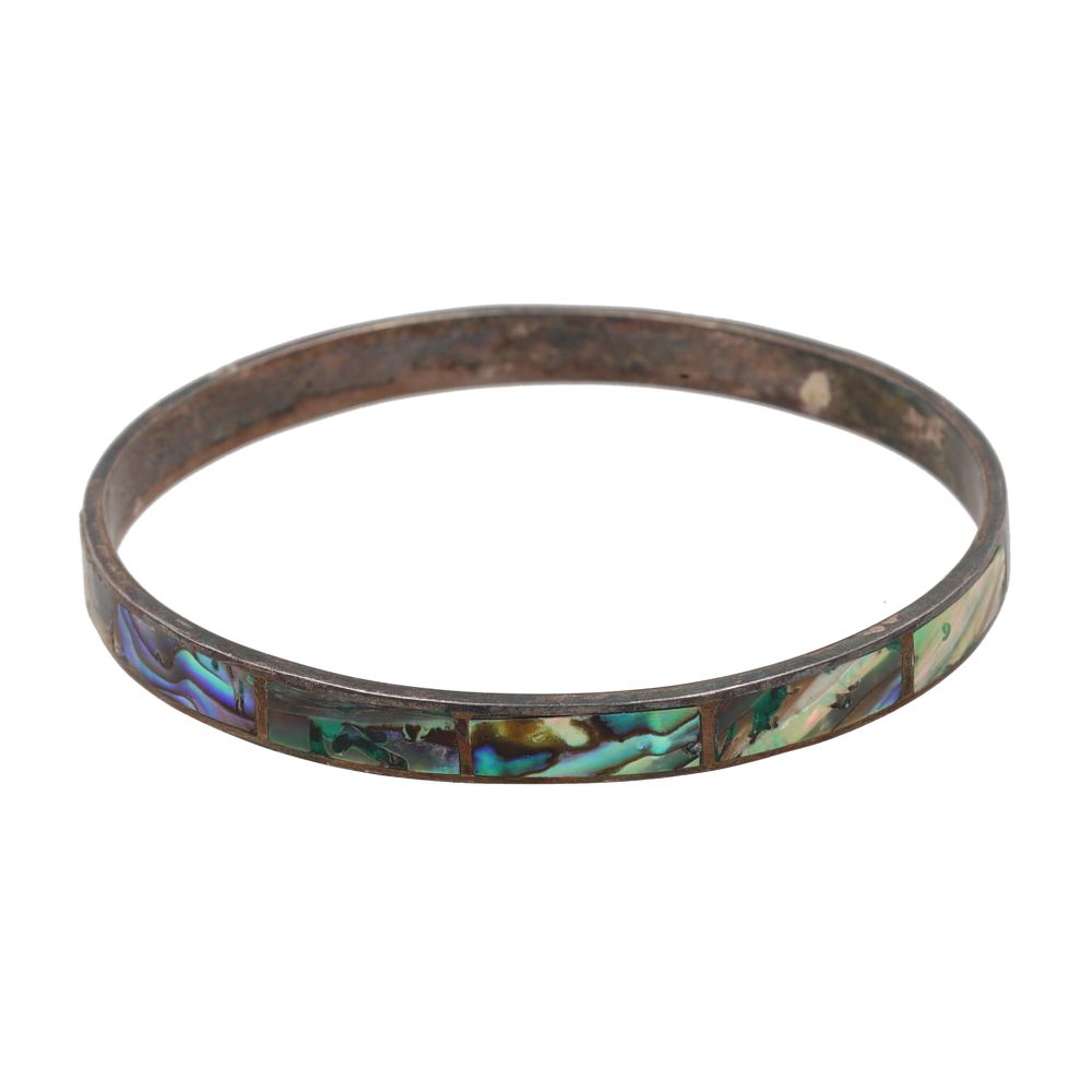 Lot 159: Mexico Abalone Sterling Bangle Bracelet