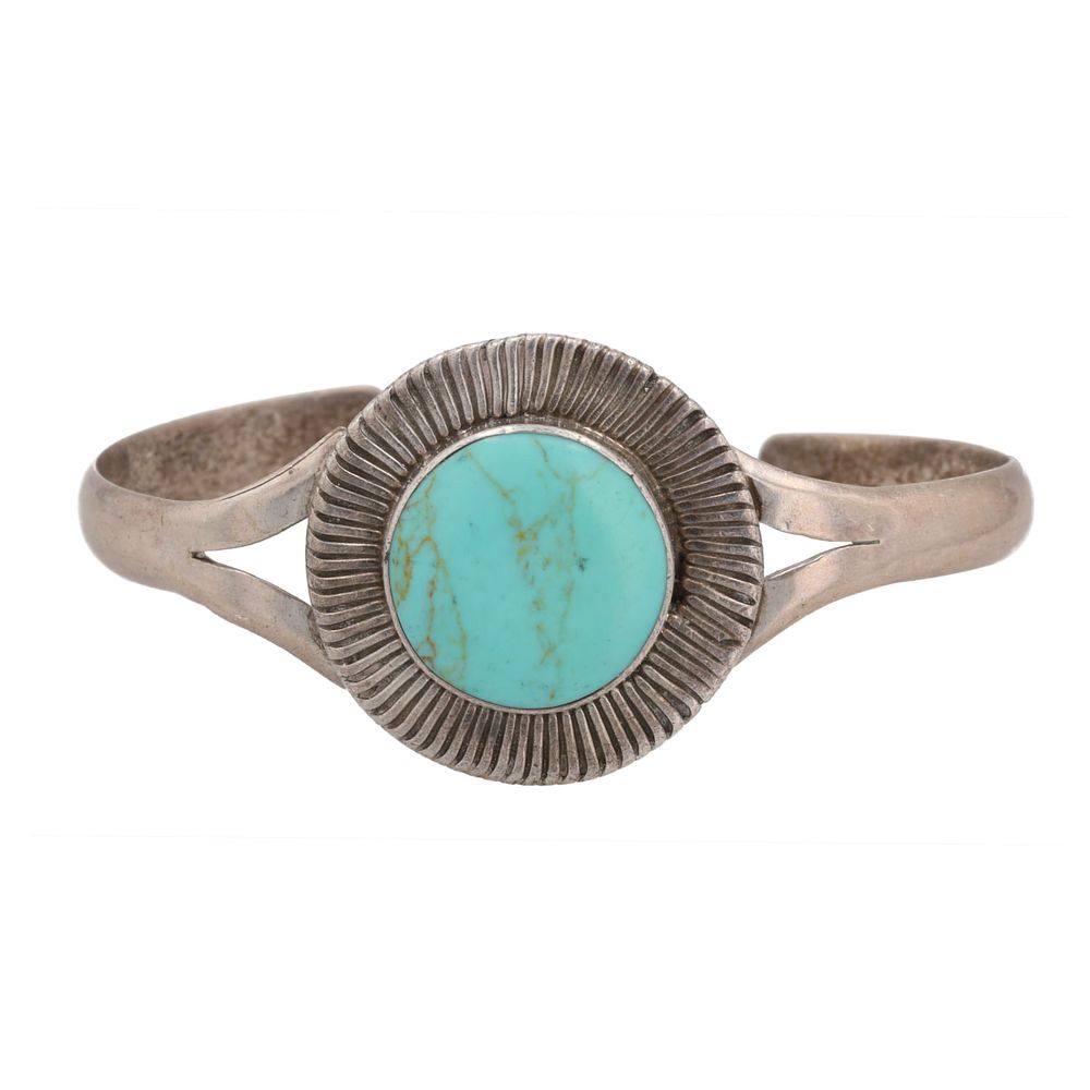 Lot 164: Mexico Turquoise Sterling Cuff Bracelet