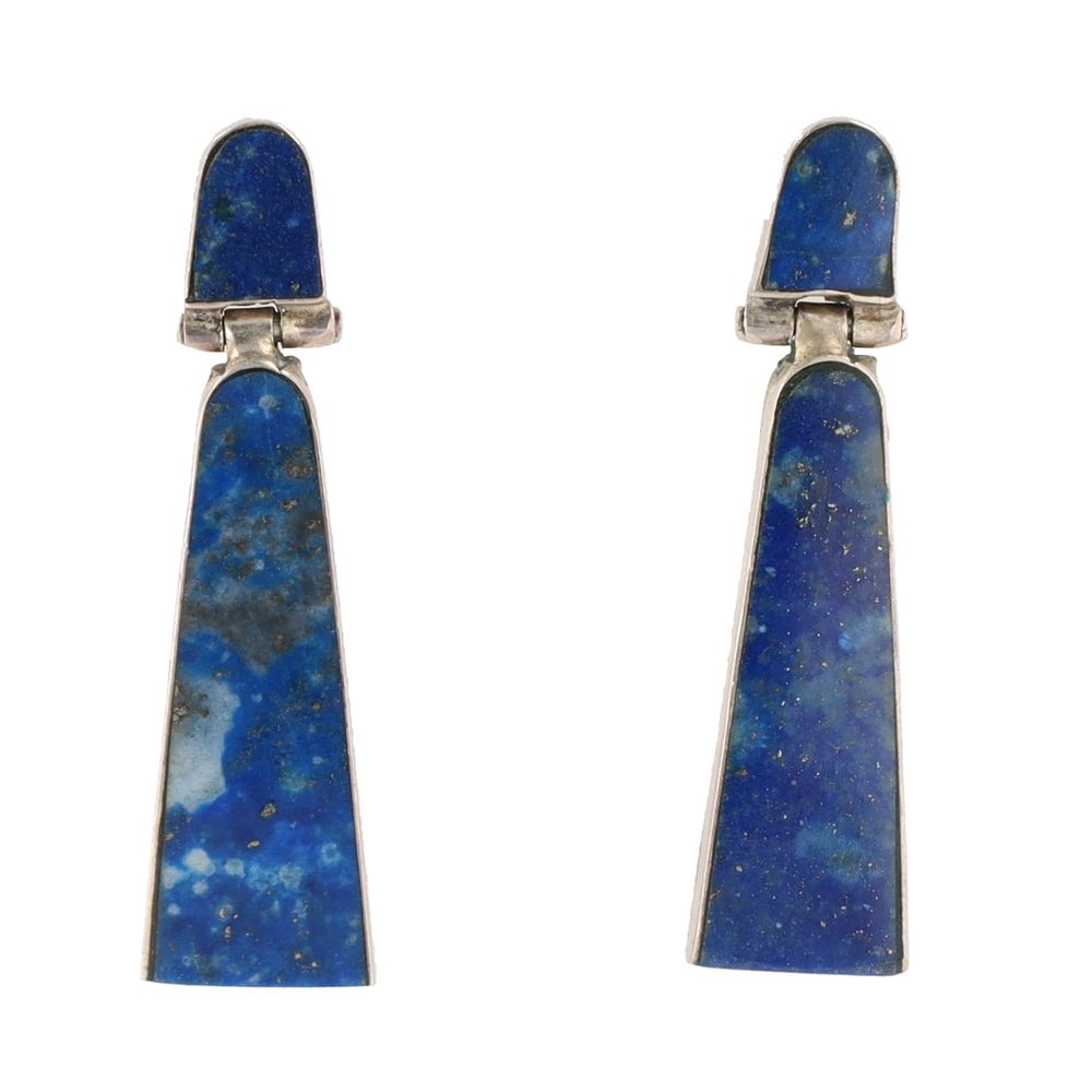 Lot 166: Mexico 950 Silver Lapis Hinge Dangle Earrings
