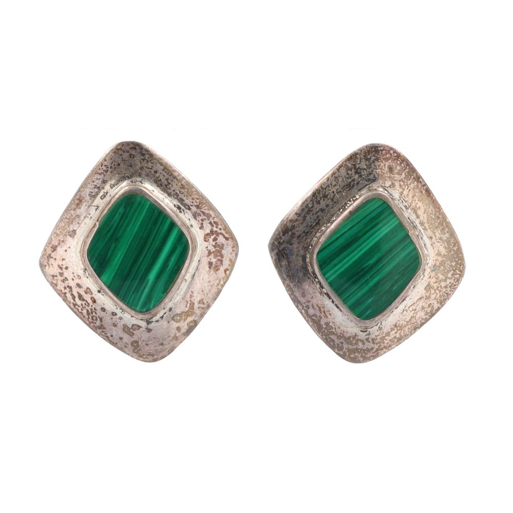 Lot 171: Mexico Malachite Sterling Earrings