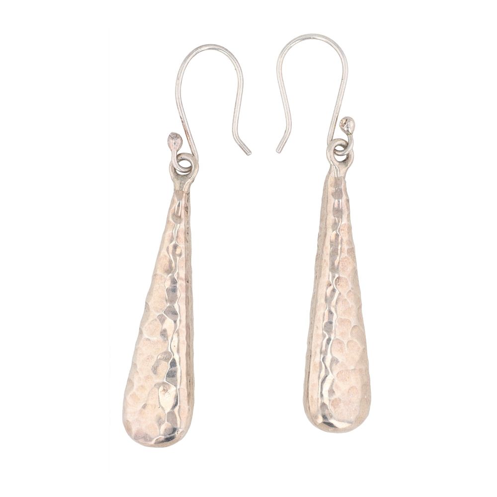 Lot 172: Sterling Hammered Modernist Dangle Earrings