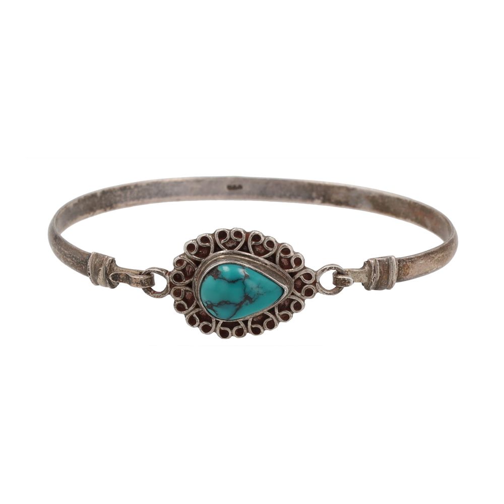 Lot 173: SAD Turquoise Sterling Hook Bangle Bracelet