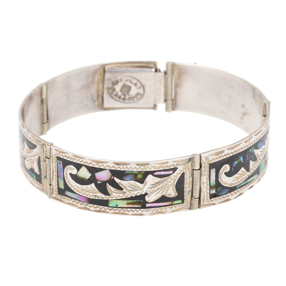 Lot 176: Mexico Crushed Abalone Sterling Vine Leaf Panel Bracelet
