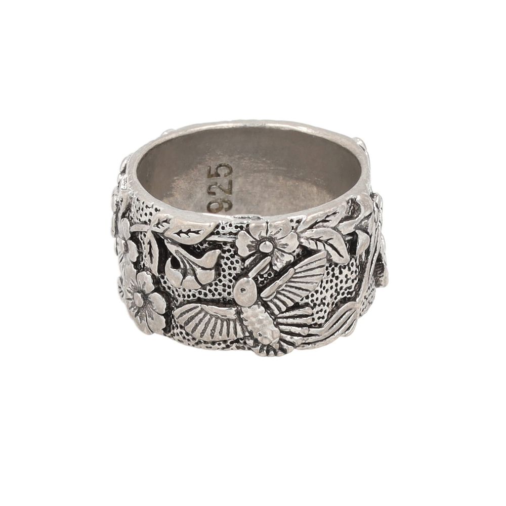 Lot 189: Sterling Hummingbird Floral Ring Sz. 5