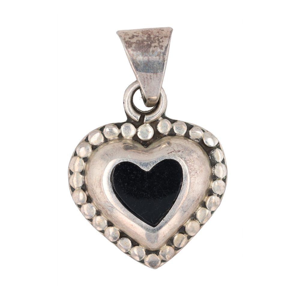 Lot 191: Mexico Onyx Sterling Heart Pendant