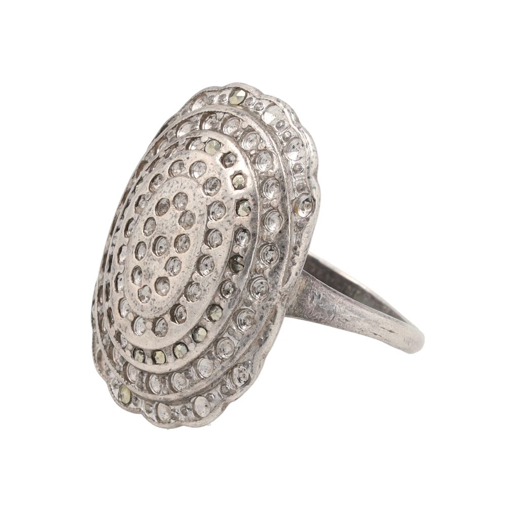 Lot 193: Marcasite Sterling Modernist Ring Sz. 9.5 As Is