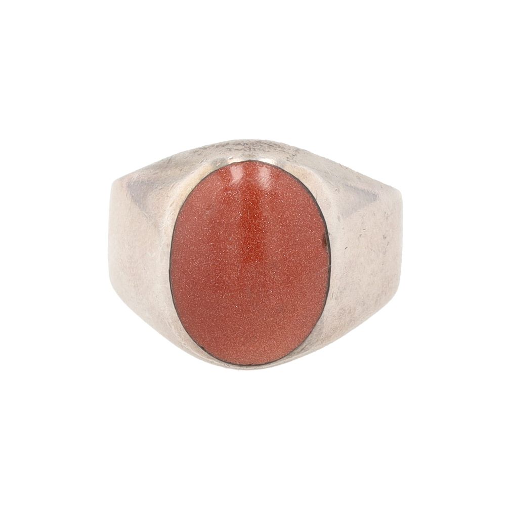Lot 194: Mexico Goldstone Sterling Ring Sz. 8.25