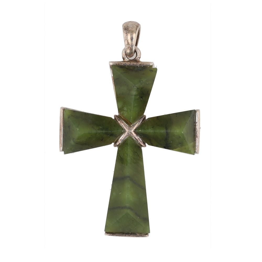 Lot 199: Ireland Connemara Marble Sterling Cross Pendant