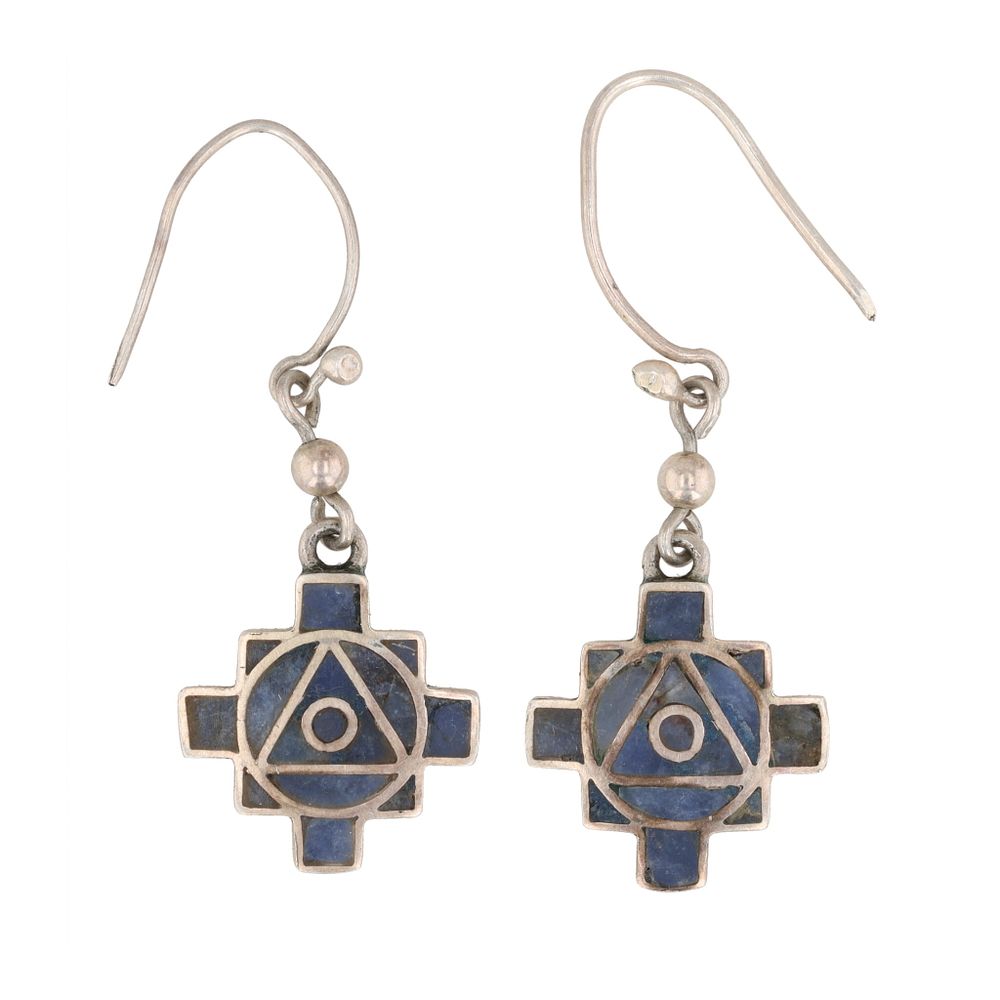 Lot 203: Mexico Lapis 950 Silver Dangle Earrings