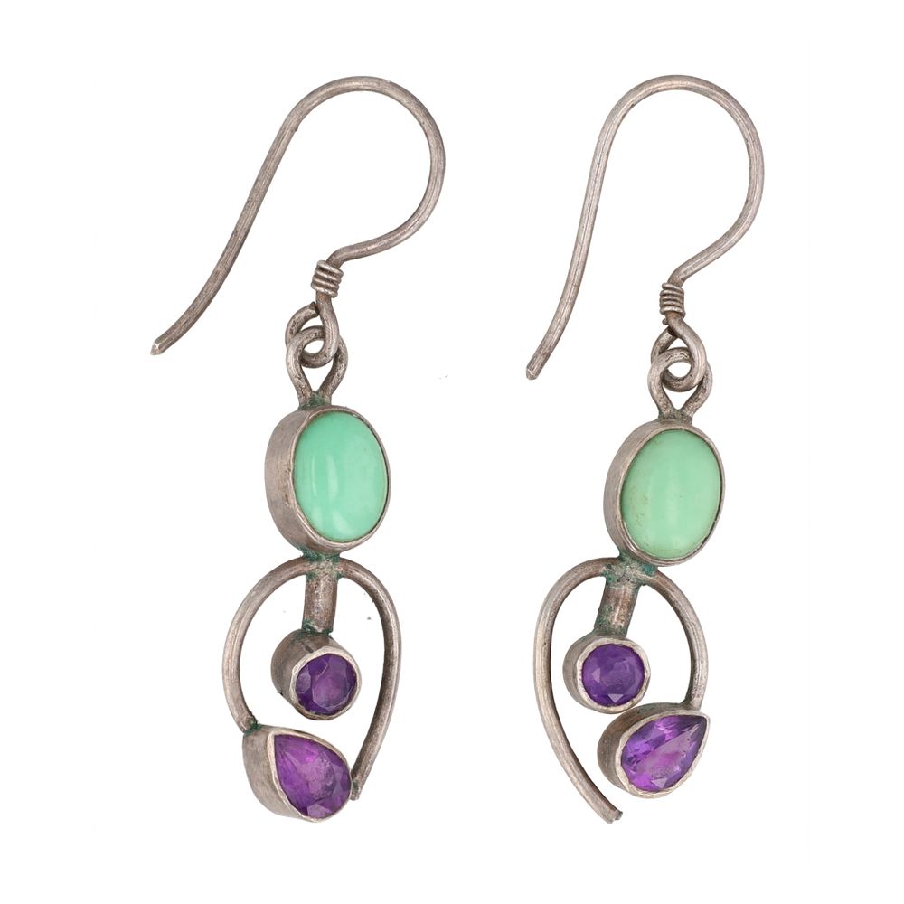 Lot 204: Amethyst Turquoise Sterling Dangle Earrings