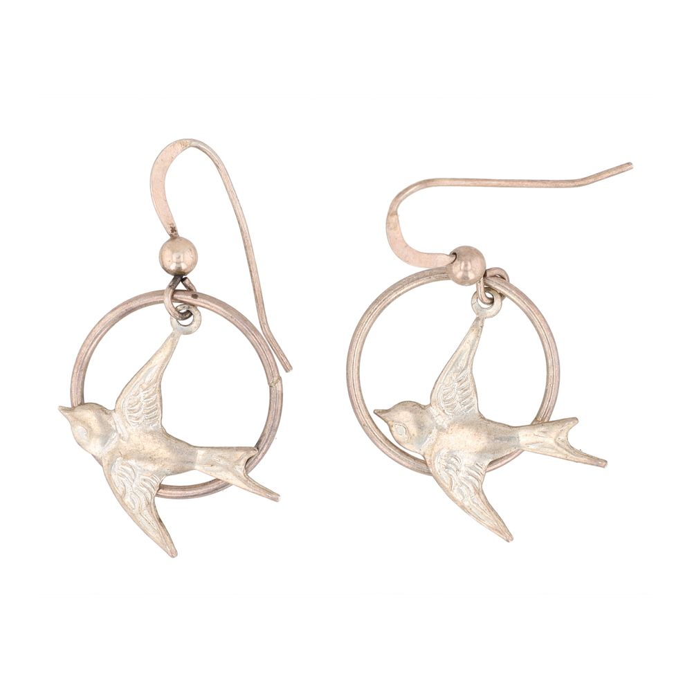 Lot 208: Sterling Sparrow In Circle Dangle Earrings