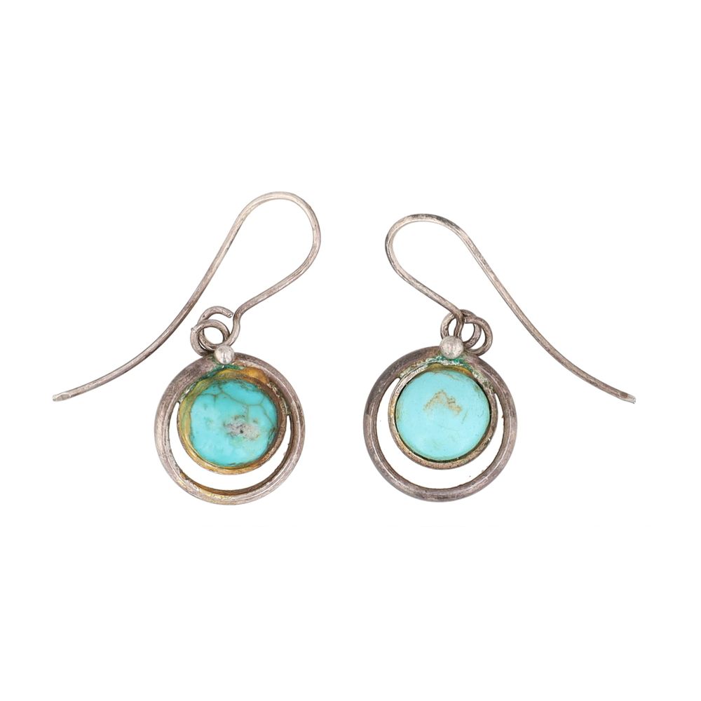 Lot 211: Southwestern Turquoise Sterling Dangle Earrings