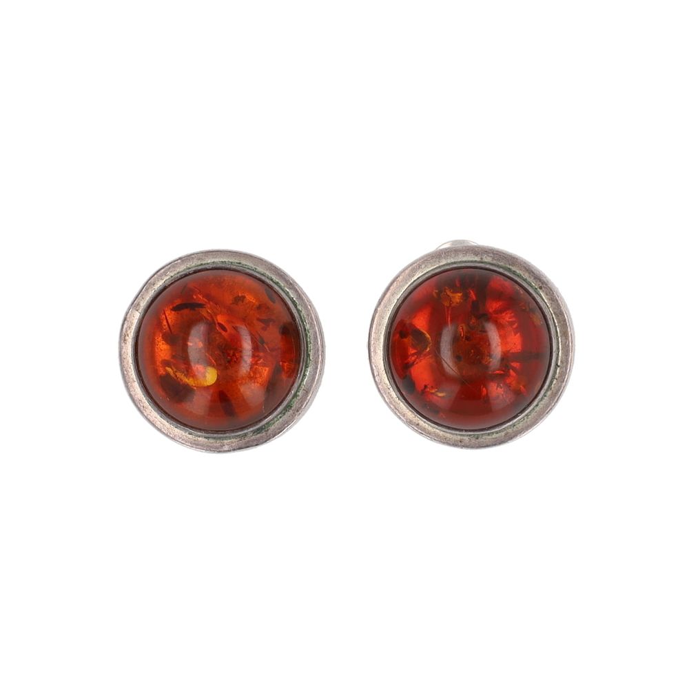 Lot 217: LB Amber Cabochon Sterling Earrings