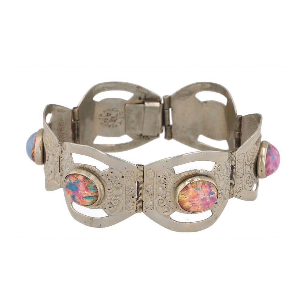 Lot 218: AR Mexico Foiled Glass Sterling Panel Bracelet