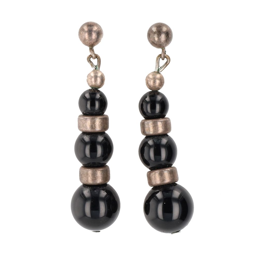 Lot 223: Onyx Sterling Dangle Earrings