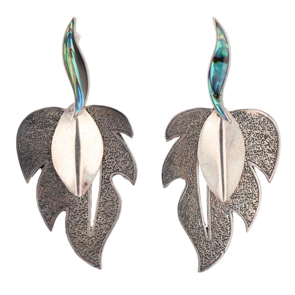 Lot 230: Abalone Sterling Feather Earrings